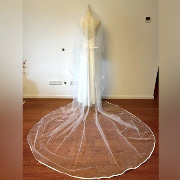 Satin Trim Cathedral Long Wedding Veil with Comb main image 5
